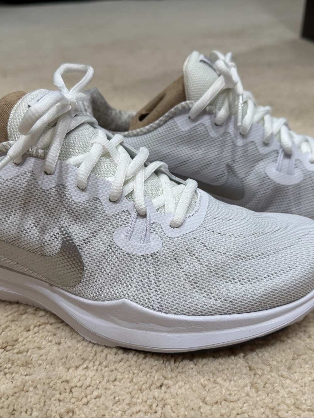 Nike Women's White Mesh Athletic Sneakers with Silver Swoosh